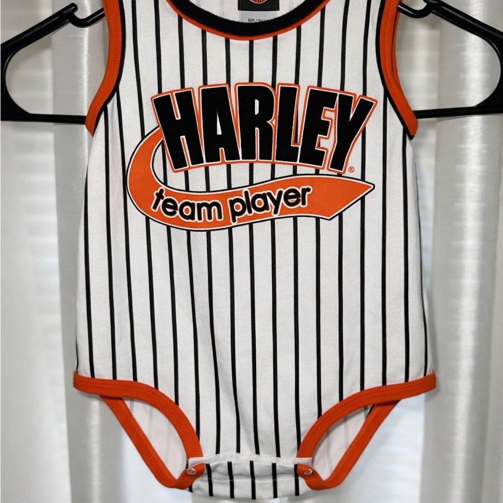 Kids Harley Davidson "Team Player" Striped One-Piece in White & Orange